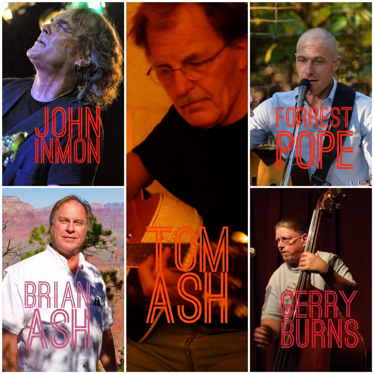 The Ash Family band: John Inmon, Brian Ash, Tom Ash, Forrest Pope, and Gerry Burns
